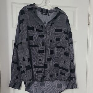 Rafaella Black & White Optical Geometric Button-Down Shirt